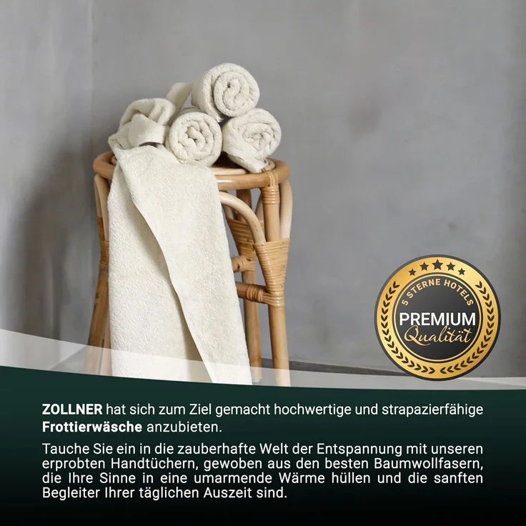 ZOLLNER Duschtücher 2er Set, 70x140 cm, creme, Baumwolle – Bild 5