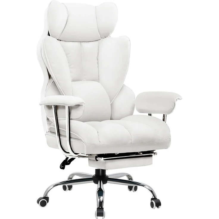 GTPLAYER Gaming Stuhl, Gamer Stuhl, Ergonomischer Bürostuhl mit Fußstütze, Kunstleder, Federsitzkissen, Gaming Chair Gepolstert, Gaming Sessel 180kg Belastbarkeit weiß – Bild 1