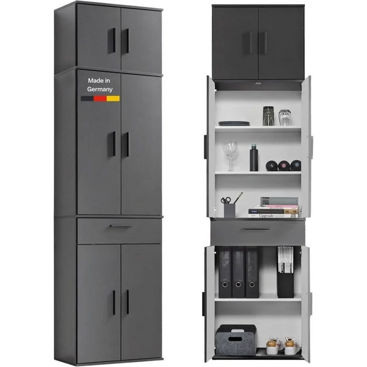 mokebo Mehrzweckschrank Der Extralange (60x230 cm) Made in Germany, Büroschrank, Aktenschrank, Flurschrank in Anthrazit – Bild 1