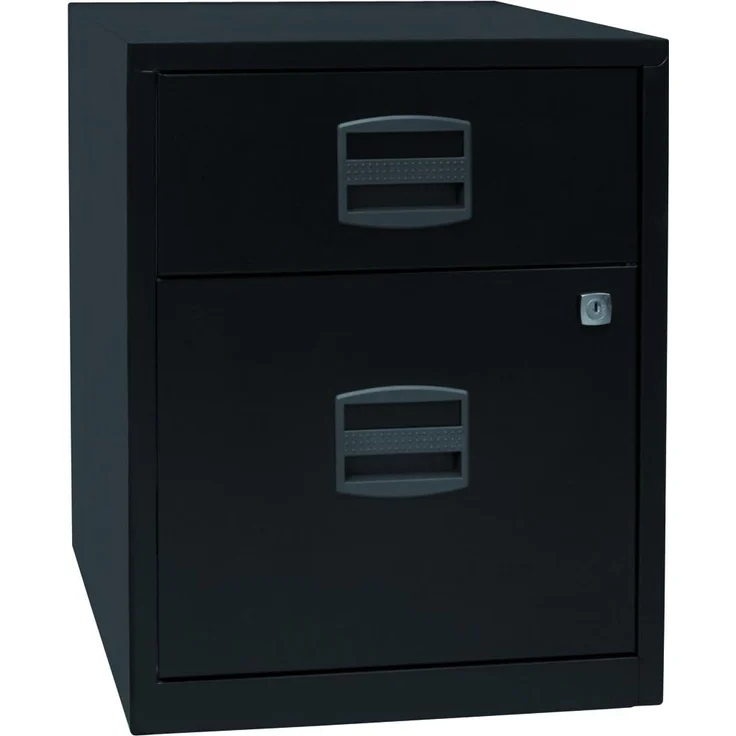 Bisley Home mobiler Beistellschrank PFA, 1 Universalschublade, 1 HR-Schublade, Metall, 633 Schwarz, 40 x 41.3 x 52.8 cm – Bild 1
