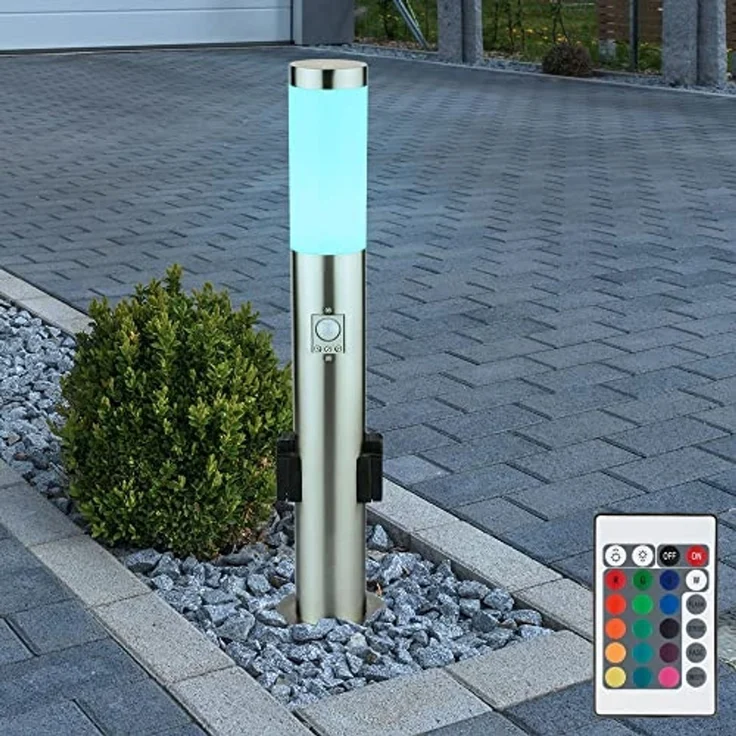 RGB LED Stehleuchte, Bewegungsmelder, 2 Steckdosen, H 60 cm – Bild 2