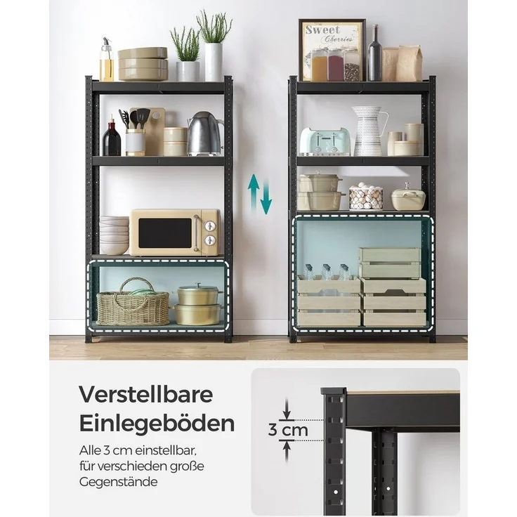SONGMICS Schwerlastregal, 2er Set, Kellerregal, Lagerregal, 40 x 80 x 160 cm, Regal mit Stahlgestell, bis 520 kg belastbar, 4 verstellbare Ablagen, schwarz GLRDE048B01 – Bild 3