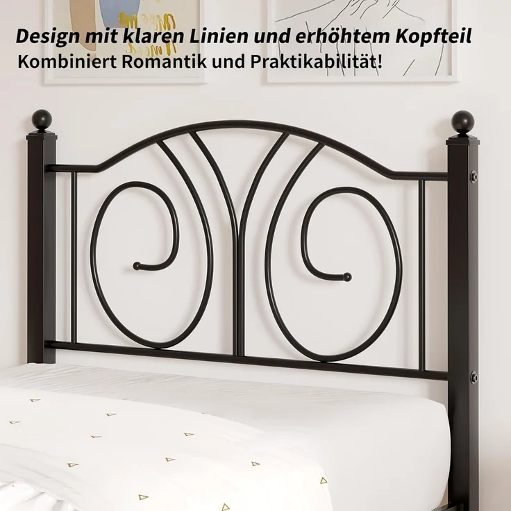 VECELO Bettrahmen 90x200 cm, Metallbett mit Hohem Kopfteil und Fußteil, Moderner Minimalistischer Jugendbett für Schlafzimmer Gästezimmer Viel Stauraum unter dem Bett, Schwarz – Bild 4