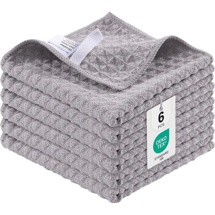 Moosfor Microfasertücher 6er-Set Saugfähige Küchentücher 30x30cm Grau