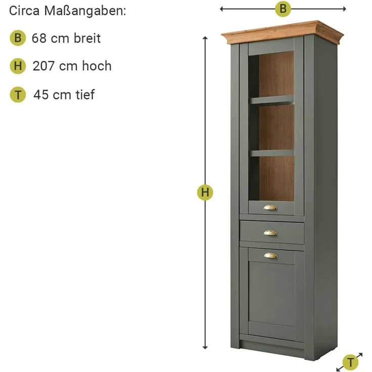 Lomadox Wohnwand CINCINNATI-61, (6-St), grün mit Wotan Eiche mit Beleuchtung 328/207/45cm – Bild 5
