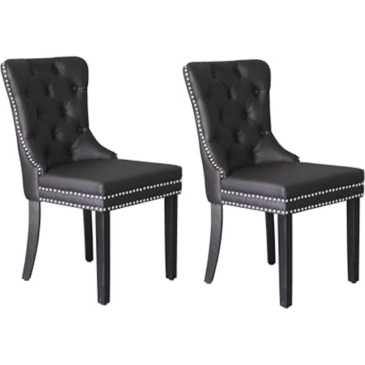 byLIVING Esszimmerstuhl 2er Set Domino/Kunstleder Dunkelbraun/Gestell Massivholz schwarz/B 48,5, H 93, T 61 cm