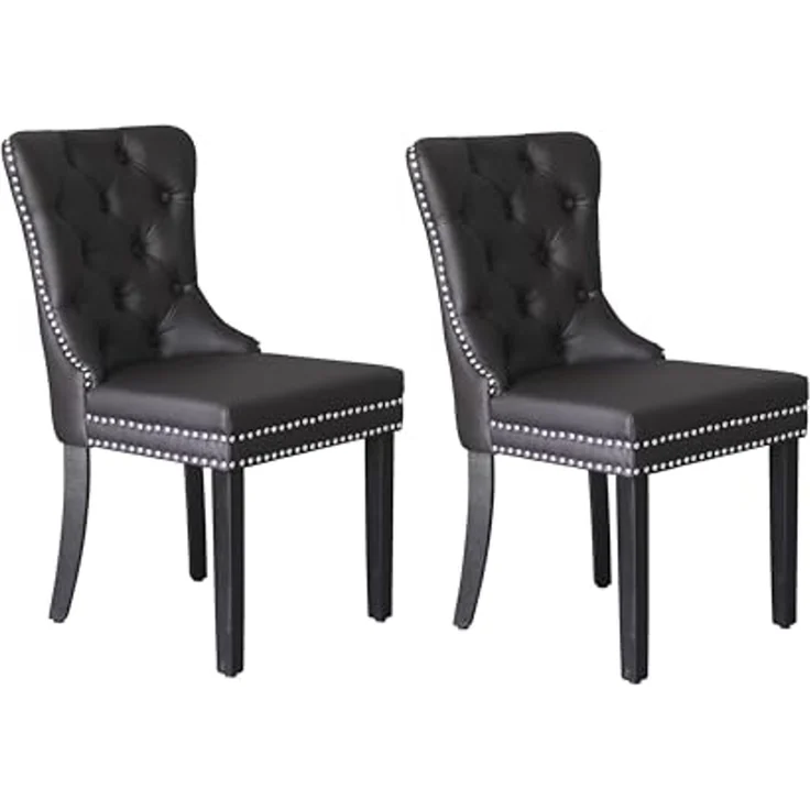 byLIVING Esszimmerstuhl 2er Set Domino/Kunstleder Dunkelbraun/Gestell Massivholz schwarz/B 48,5, H 93, T 61 cm – Bild 1