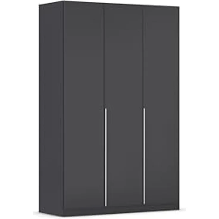 Rauch Möbel Alabama, Kleiderschrank für Schlafzimmer, Kinderzimmer, Wohnzimmer, Garderobe, Flur, 3-türig, mit Zubehör Basic, Farbe Grau metallic, Schwarz, Breite 136 cm