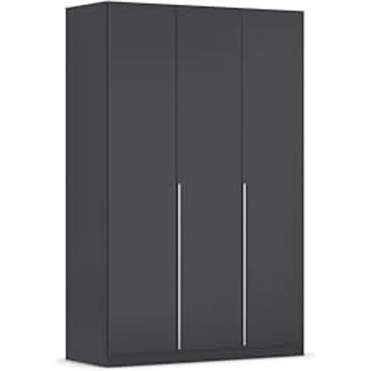 Rauch Möbel Alabama, Kleiderschrank für Schlafzimmer, Kinderzimmer, Wohnzimmer, Garderobe, Flur, 3-türig, mit Zubehör Basic, Farbe Grau metallic, Schwarz, Breite 136 cm – Bild 1