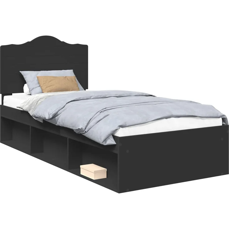 vidaXL Bettrahmen Schwarz 75 x 190 cm Massives Kiefernholz 3413372 – Bild 1