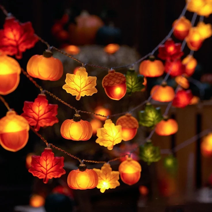 ABC LED-Herbst-Lichterkette, batteriebetrieben, 3 m, mit Eichel-, Kürbis- und Ahornblattmotiven – Bild 2