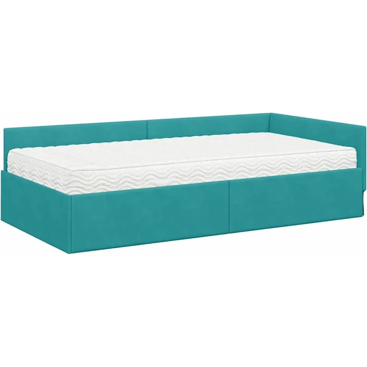 vidaXL Eckbettgestell mit Matratze Sonstiges 2 pcs Türkis Samt 3393652 – Bild 4