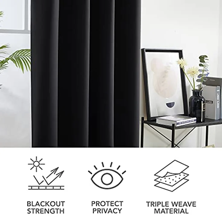 Deconovo Vorhang Verdunkelung Ösen Dicke Gardinen Schlafzimmer Verduklungsvorhang Ösen, 160x132 cm(HöhexBreite), Schwarz, 2er Set – Bild 7