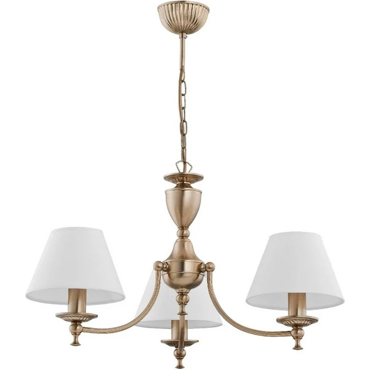 Licht-Erlebnisse Kronleuchter JURIDA, ohne Leuchtmittel, Mit Schirm B: 40,8cm in Messing Antik Creme 3-flammig E14 Metall Stoff – Bild 1