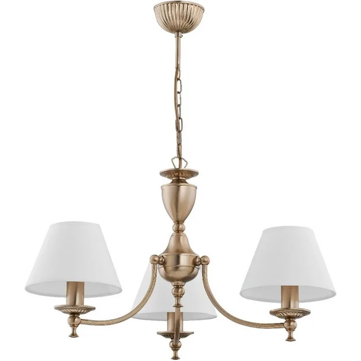 Licht-Erlebnisse Kronleuchter JURIDA, ohne Leuchtmittel, Mit Schirm B: 40,8cm in Messing Antik Creme 3-flammig E14 Metall Stoff