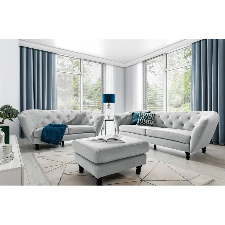Sofaset Designersofas CHARLOTTE 3-2-1 in Stoff Matt Velvet Hellgrau