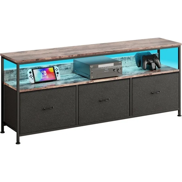 FUROKOY Lowboard TV-Schrank mit LED-Beleuchtung (Fernsehschrank Sideboard-Schrank mit 1 Regal und 3 Stoff Schubladen, TV-Bank für Wohnzimmer Schlafzimmer, 108 x 29.8 x 57cm)