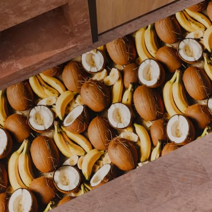 PETTI Artigiani Italiani Rutschfester Küchenläufer, waschbar, Läufer für Küche, 52 x 140 cm, Design Kokos und Banane, 100% Made in Italy