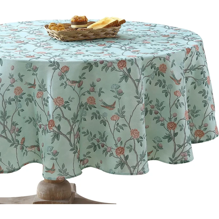 Laura Ashley Dekorative Tischdecke, Knitter- und schmutzabweisend, auslaufsicher, wasserabweisend, pflegeleicht, waschbar, Polyestergewebe, für Esszimmer, Küche, Urlaub und Party, 177,8 cm, rund,
