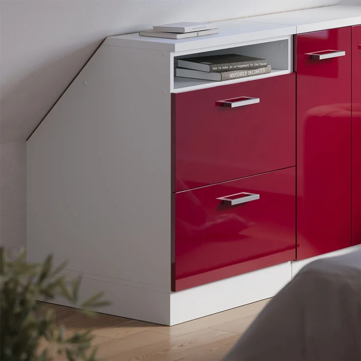 Küchenschrank für Dachschrägen R-Line Rot Hochglanz 60 cm mit 2 Schubladen, Schrankkorpus 60 cm Tiefe Vicco – Bild 4