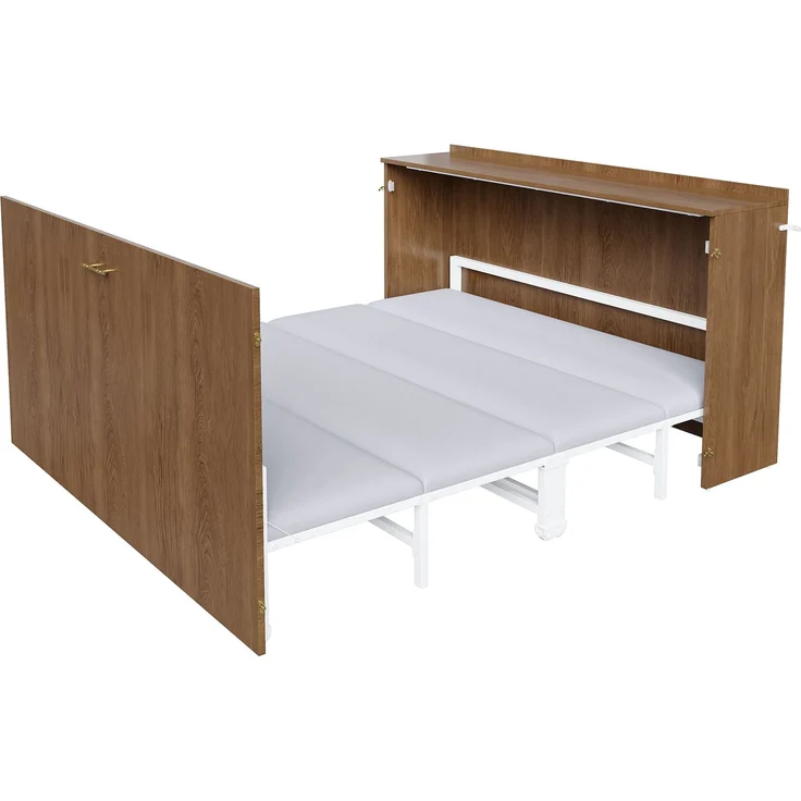 Klappbett 140 x 200 cm, Ausziehbarer Schrankbettrahmen mit Leinenmatratze, Platzsparendes Gästebett mit Metallgestell und Leisen Rollen – Bild 9
