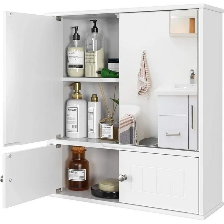 HOMECHO Badezimmerspiegelschrank Hängeschrank Weiß Badschrank mit Ablage