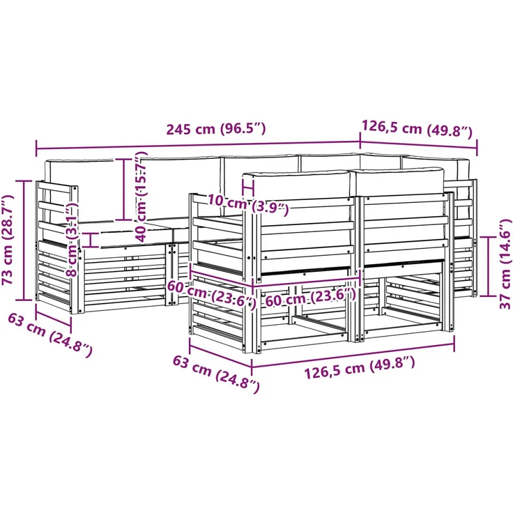 vidaXL Outdoor-Sofagarnitur 7 stk. 7-Sitzer Natur und Hellgrau 3374951 – Bild 9