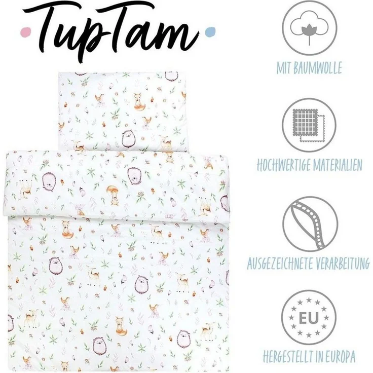TupTam Kinderbettdecke-Set, Ganzjahresdecke, 2tlg., 1x Bettdecke, 1x Flachkissen, Lichtung / Rehe, 135x100 cm – Bild 2