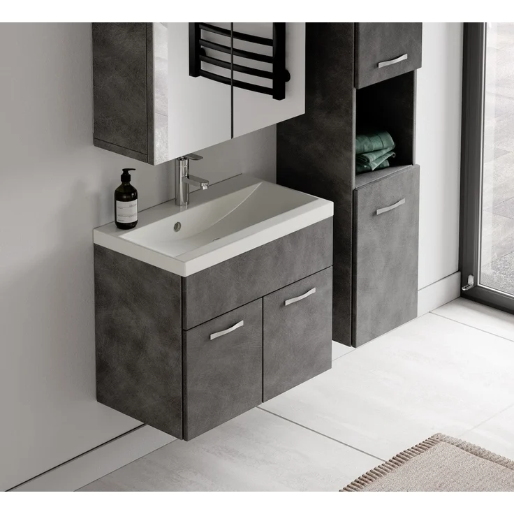 Badplaats Badmöbel Komplettset Montreal 60x35 cm Dunkel Grau - Badezimmermöbel mit Waschbecken, Spiegelschrank und Badezimmerschrank – Bild 4