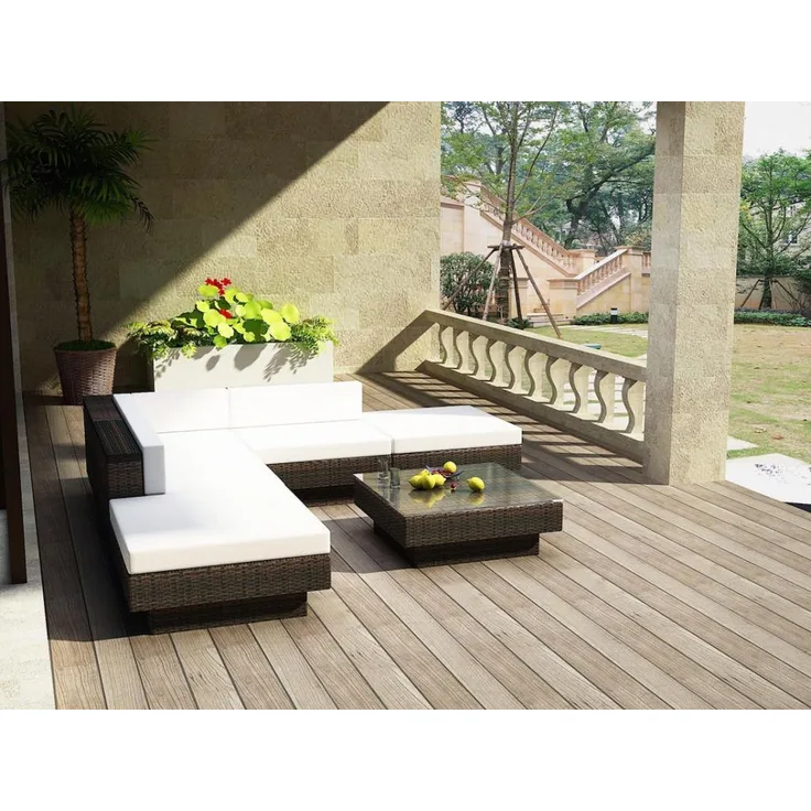 PureHaven Rattangarnitur 300x300 cm elegant geformt strapazierfähig und extra stabil inkl. Sitz- und Rückenkissen creme-weiße Sitzauflagen