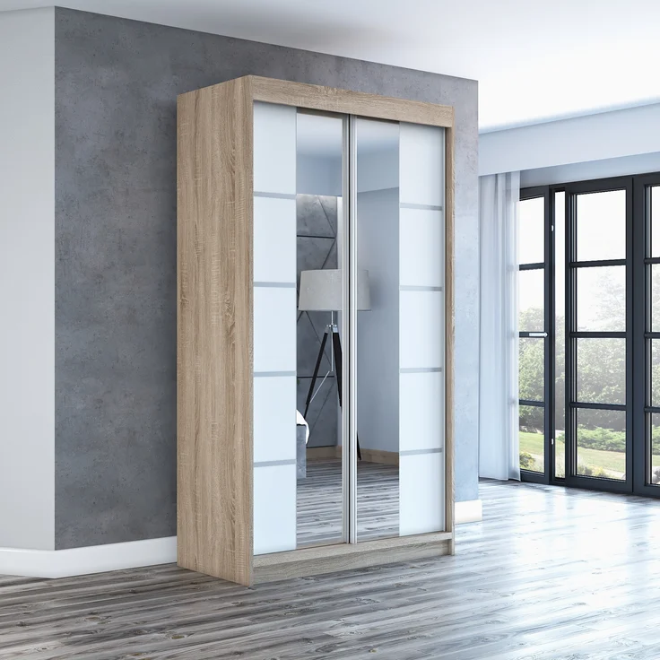 Schwebetürenschrank ERA 2-türig Schrank 120 cm (mit Spiegel) Farbe: Sonoma , weiß – Bild 2