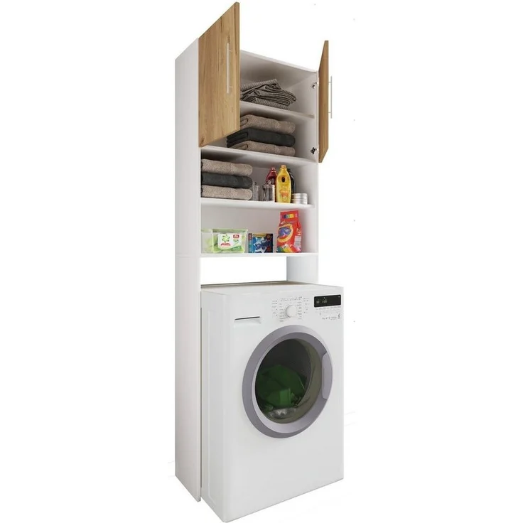 VCM Badmöbel Waschmaschinenschrank Jutas 919461 Weiß / Honig-Eiche B. 64 x H. 190 x T. 25 cm – Bild 5