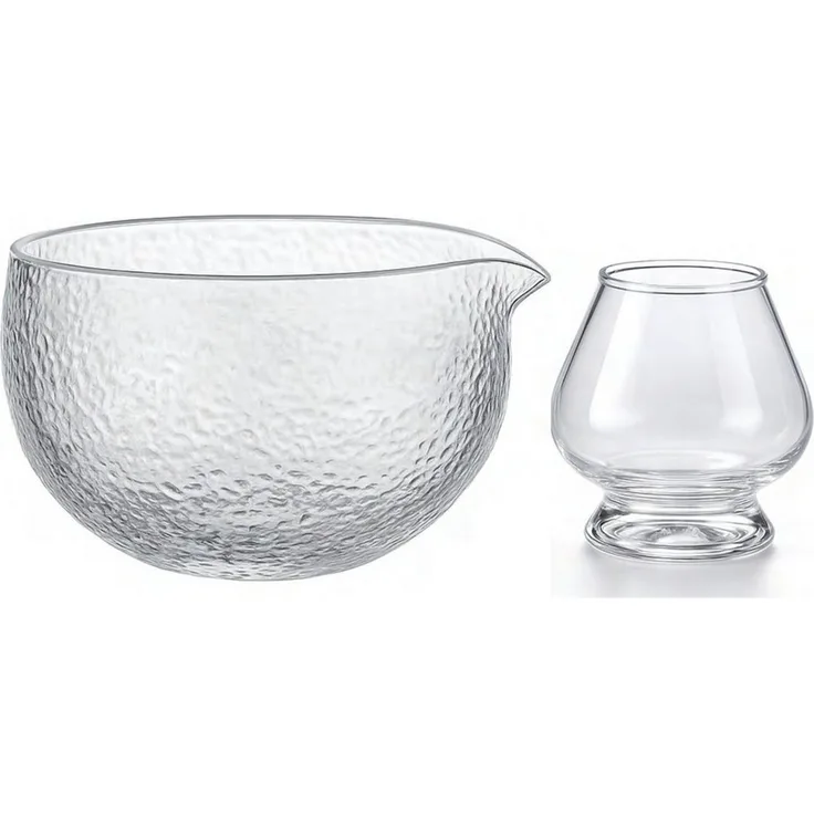 Goodwei Teeschale Matcha-Schale mit Besenhalter "Eisblock", Borosilikatglas