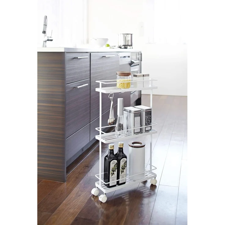 Yamazaki Servierwagen aus weißem Stahl mit Rollen - L38 cm - Weiß – Bild 2