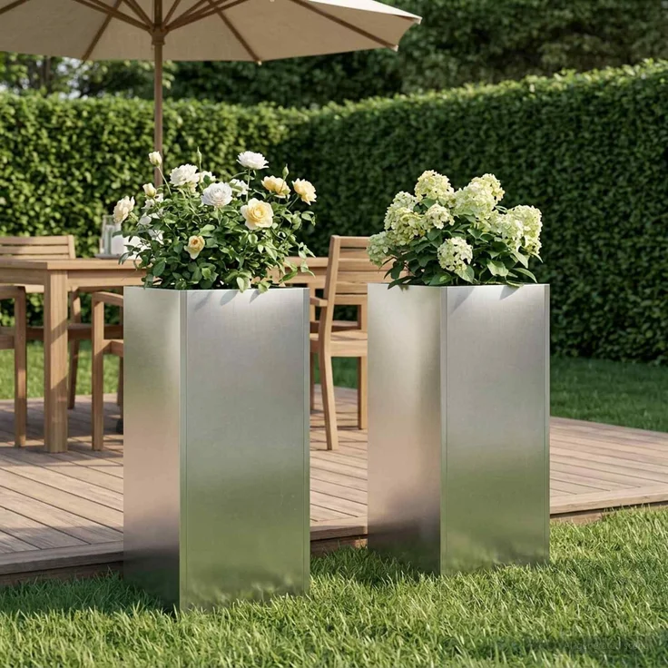 vidaXL Garten-Pflanzgefäß 2 Stk. Silber 20 x 20 x 40 cm Edelstahl 8005297 – Bild 1