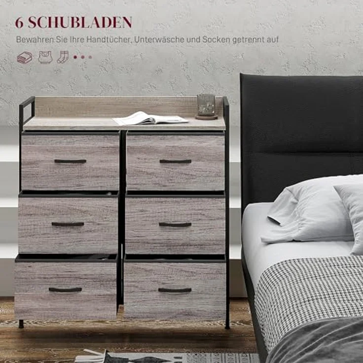 HOMCOM Kommode, Grau, 6 Schubladen, pulverbeschichteter Stahlrahmen, 79x85x29 cm, ideal für Wohnzimmer – Bild 4