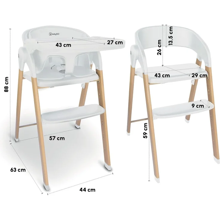 BabyGO Levels Hochstuhl-Set Kinderhochstuhl weiß mit Bouncer – Bild 9