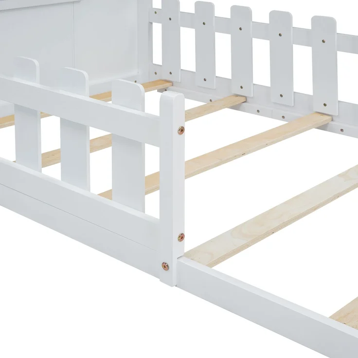 Kinderbett 90x200 cm in Hausform, Weiß Jugendbett aus Kiefer & MDF, stabiles Hausbett für Mädchenzimmer – Bild 9