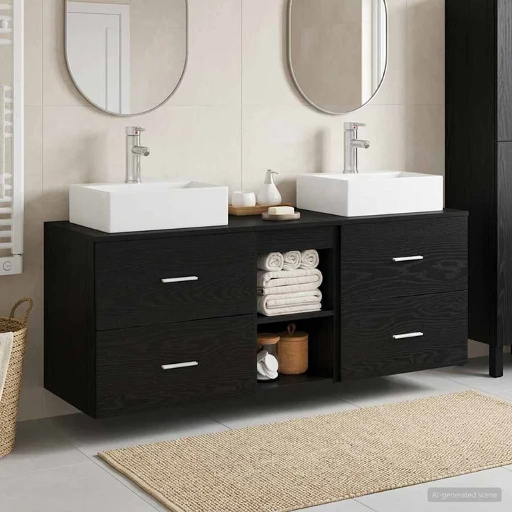 vidaXL Badezimmerschrank-Set 3 stk. Schwarz 129 x 41 x 79,5 cm 3405836 – Bild 1
