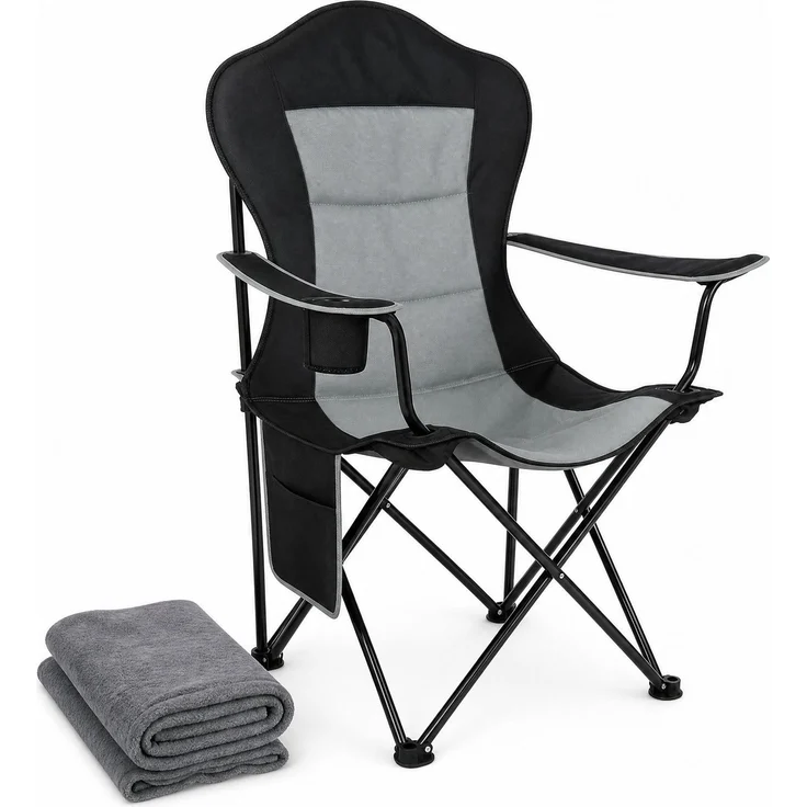 Camping-Klappstuhl 84x110x62 cm mit gepolstertem Sitz, Getränkehalter und Seitentasche – Bild 10