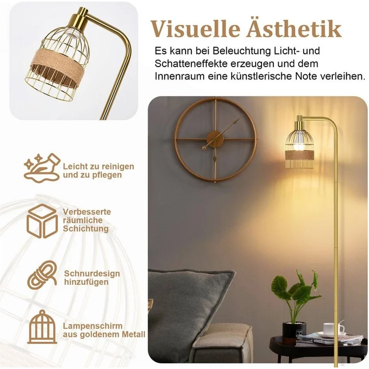 Jibenhome LED Stehlampe Gold Stehlampe,Industrielle Stehleuchte mit Glühbirne & Fernbedienung, LED fest integriert, Fußschalter,3 Farbtemperaturen,10 Stufen dimmbar – Bild 2