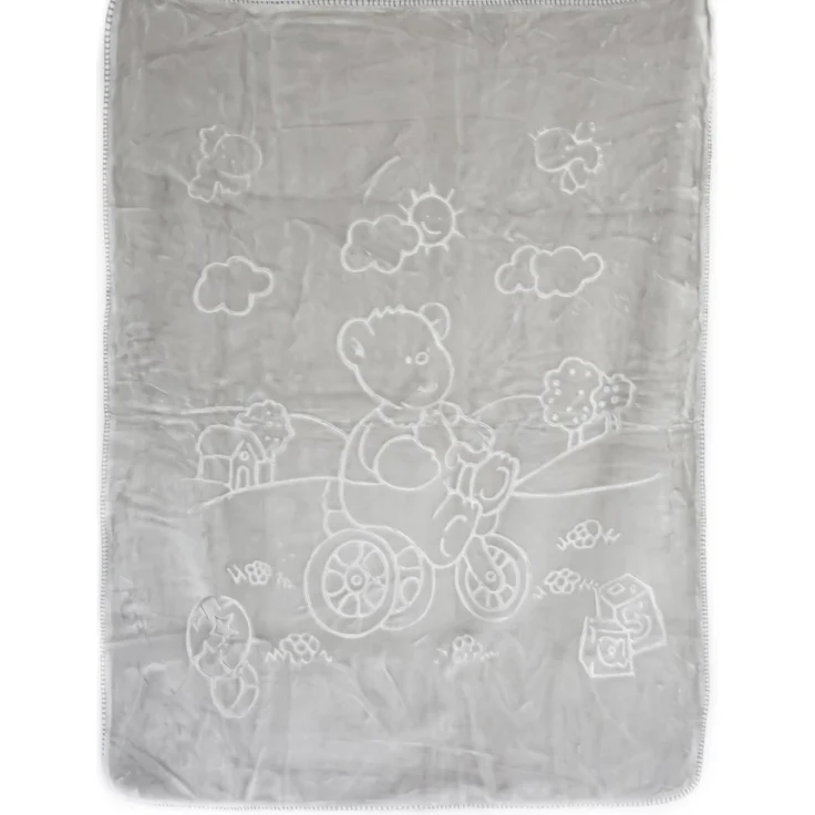 Kuschelige Babydecke 107x137 cm aus 100% Polyester Decke mit Bären und Blumen Grau – Bild 1