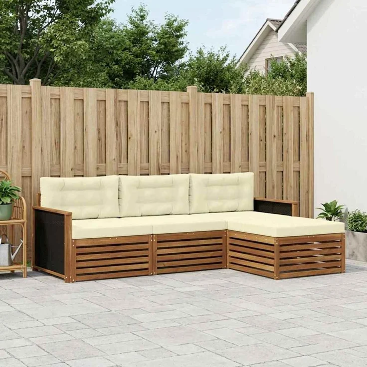 vidaXL Outdoor-Sofagarnitur 4 stk. 4-Sitzer Natur und Creme 3383193 – Bild 1