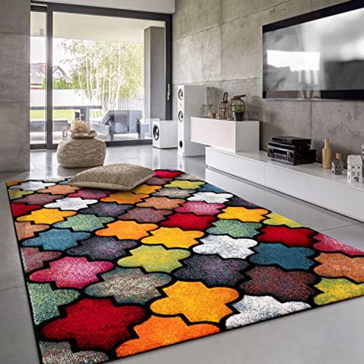 Paco Home Teppich Wohnzimmer Kinderzimmer Kurzflor Moderne 3D Optik Kariert Geometrische Muster, Grösse:200x290 cm, Farbe:Bunt 4 – Bild 2