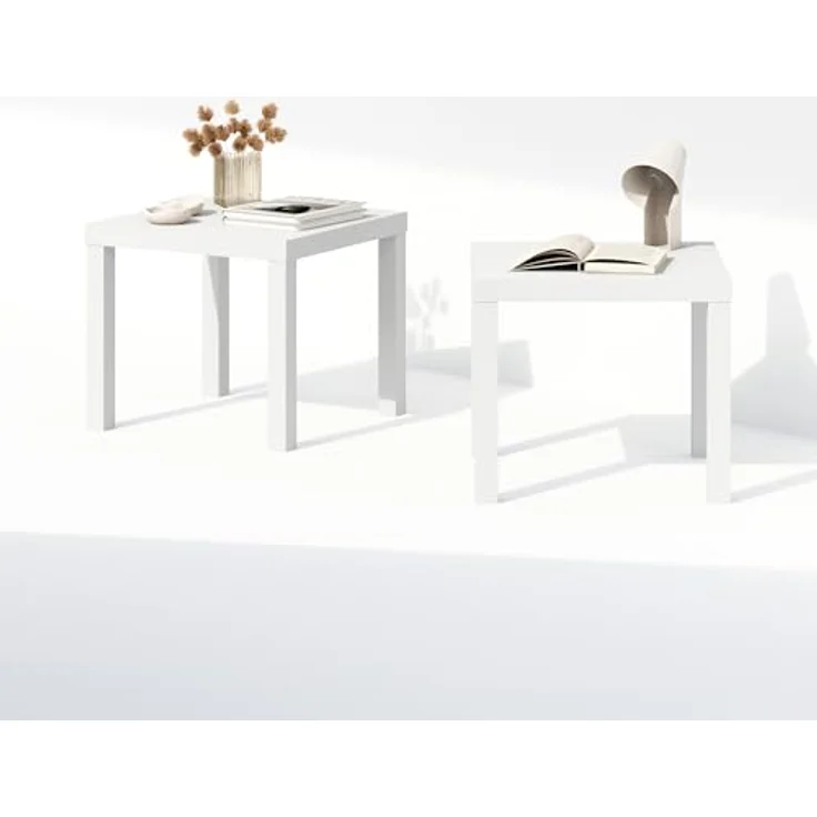 Furinno Classic Homey Quadratischer Nachttisch, Beistelltische, Set von 2, Weiß – Bild 4