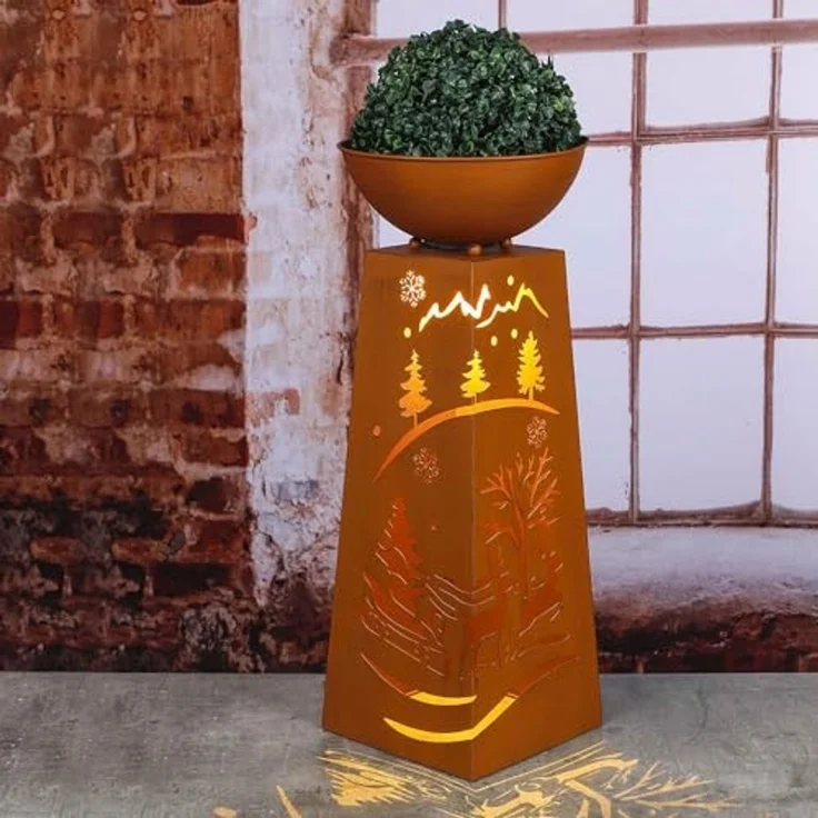LED Dekosäule mit Blumenschale, Metall, Rost, H 59 cm – Bild 7