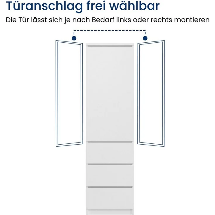 Home Collective Kleiderschrank Mehrzweckschrank Garderobenschrank mit 3 Einlegeböden & 3 Schubladen (ideal für Schlafzimmer, Flur oder Arbeitszimmer) platzsparender & vielseitiger Schrank 50x40x180 cm (BxTxH), weiß – Bild 3