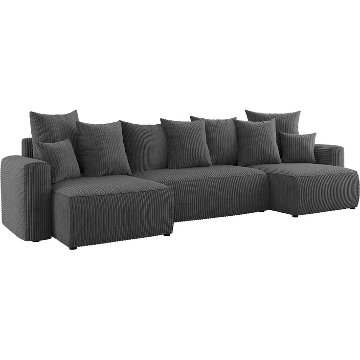 MEBLINI Schlafcouch mit Bettkasten - 312x142x73cm - Dunkelgrau Cordstoff - DAVE - Ecksofa mit Schlaffunktion - Sofa mit Relaxfunktion und Kopfstützen - Couch U-Form - Eckcouch - Wohnlandschaft