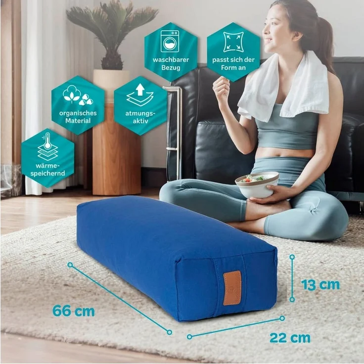 #DoYourYoga Yogakissen Yoga Bolster Paravati, gefüllt mit Bio-Buchweizenschalen,Yogakissen 67x22x13cm – Bild 2