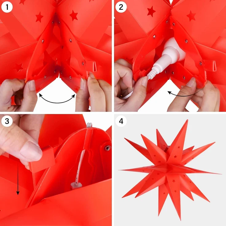 SALCAR 60cm 3D Leuchtstern Außen Weihnachten, LED Weihnachtsstern Beleuchtet Fenster, Adventsstern Innen Weihnachtsdeko Hängend, Rot – Bild 5